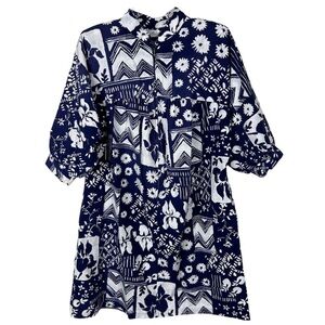 Vintage Lucie Ann Made in USA Hawaiian Floral Balloon Sleeve Shift Dress L